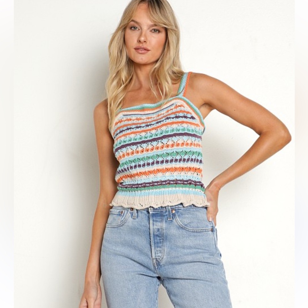 Line & Dot Multicolored Jenn Crochet Tank Size Medium